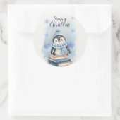 Waterverf kerstpinguïn ronde sticker (Tas)