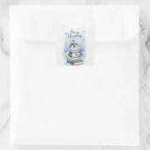 Waterverf kerstpinguïn vierkante sticker (Tas)