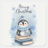 Waterverf kerstpinguïn vierkante sticker (Voorkant)