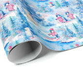 Waterverf Kerstpinguïns & Polar Beren Cadeaupapier (Rol Hoek)