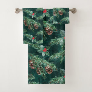 Waterverf kerstsaus met kegels bad handdoek