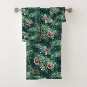 Waterverf kerstsaus met kegels bad handdoek
