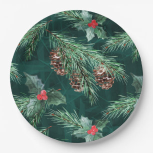 Waterverf kerstsaus met kegels papieren bordje