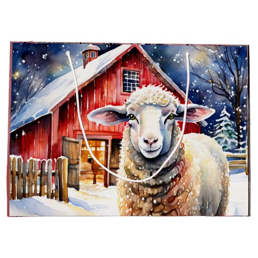 Waterverf kerstschapen en rustieke schuur Groot Cadeauzakje (Achterkant)