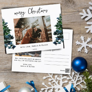 Waterverf Kerstscriptie met dennenboom Foto Feestdagenkaart