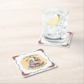 Waterverf kerststal en rozen aanpasbare servetten vierkante kartonnen onderzetter (Insitu)