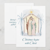Waterverf Kerststal Religieuze Feestdagen C Feestdagenkaart (Voorkant / Achterkant)