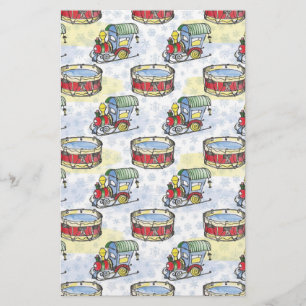 Waterverf kersttrein en trommel briefpapier