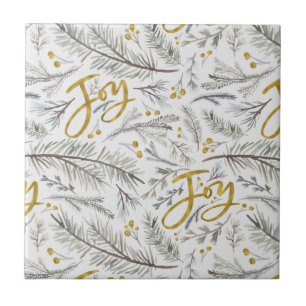 Waterverf kersttwijgen tegeltje