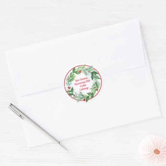 Waterverf Kerstvakantie Krans Cookie Uitwisseling Ronde Sticker (Envelop)