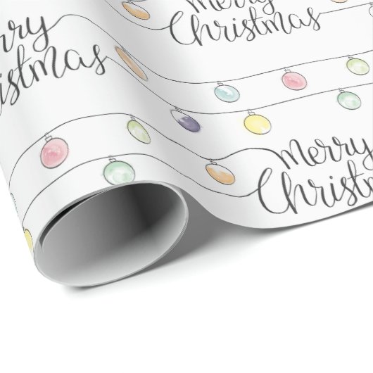 Waterverf kerstverlichting Vrolijk kerstfeest Cadeaupapier (Rol Hoek)