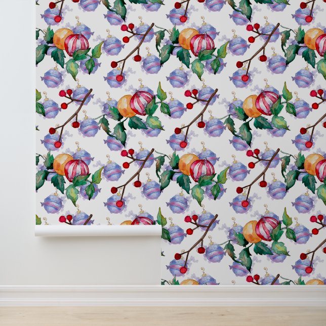 Waterverf kerstversiering goud rood behang (Applicatie)