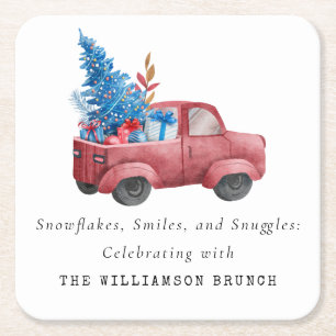  WATERVERF KERSTWAGEN GEPERSONALISEERD VIERKANTE KARTONNEN ONDERZETTER