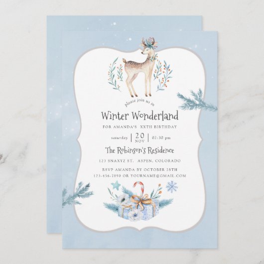 Waterverf Kerstwinter: Birthday Kaart (Voorkant / Achterkant)