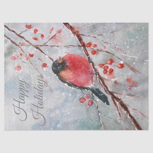 Waterverf kerstwinter Red Robin Bird Tissuepapier (Voorkant)