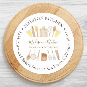 Waterverf Keuken Kookgerei Retouradres Ronde Sticker