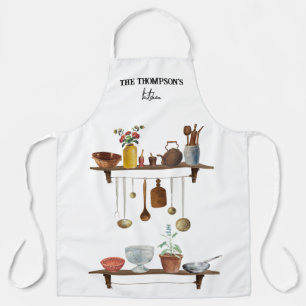 Waterverf keukengerei met retro Schort