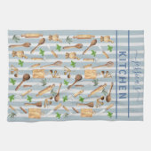 Waterverf Keukenmonogram gereedschap Modern Blauw Theedoek (Horizontaal)