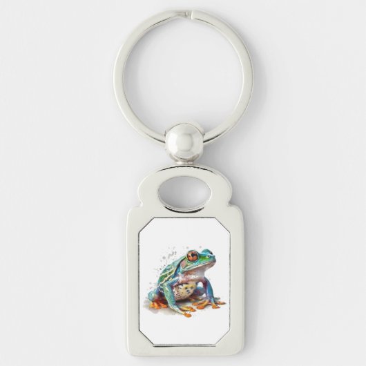 Waterverf kikker met juweeltint sleutelhanger (Voorkant)