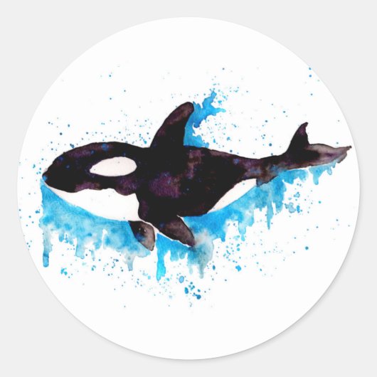 Waterverf Killer Whale Ronde Sticker (Voorkant)