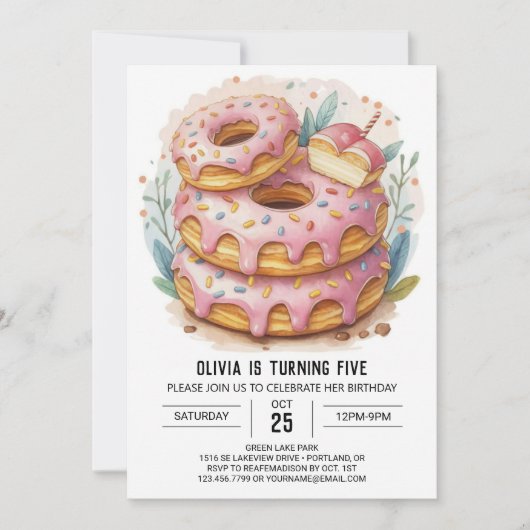 Waterverf Kinder Donuts Verjaardag Kaart (Voorkant)