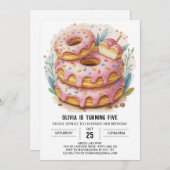 Waterverf Kinder Donuts Verjaardag Kaart (Voorkant / Achterkant)