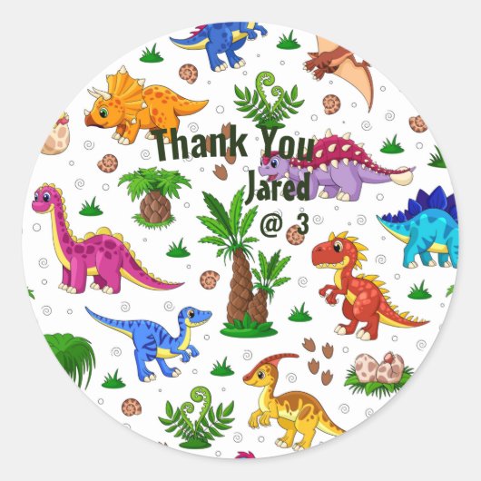 Waterverf Kinderen Birthday Dinosaur Hartelijk dan Ronde Sticker (Voorkant)