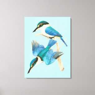 Waterverf Kingfisher Vogelblauw Canvas Afdruk