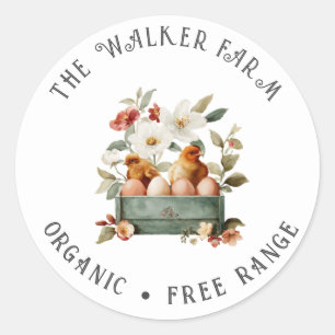Waterverf Kip Bloemige Familieboerderij Ronde Sticker