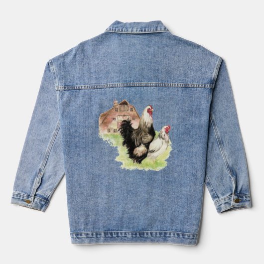 Waterverf Kip Hen Haan Boerderij Bird Denim Jacket (Achterkant)