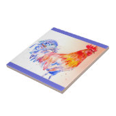 Waterverf Kip Rooster Rood Geel Blauw Tegeltje (Zijkant)