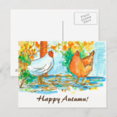 Waterverf kippen blij najaar briefkaart (Voorkant / Achterkant)