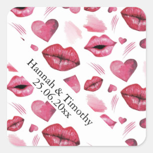 Waterverf Kisses en Hearts Pattern Vierkante Sticker