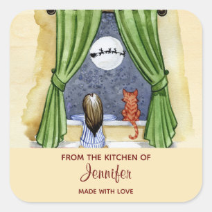 Waterverf Kitchen met kerstavond Vierkante Sticker