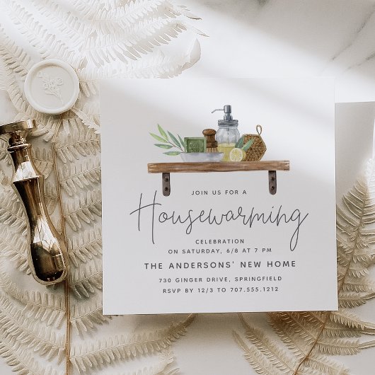 Waterverf Kitchen Shelf Housewarming Party Kaart