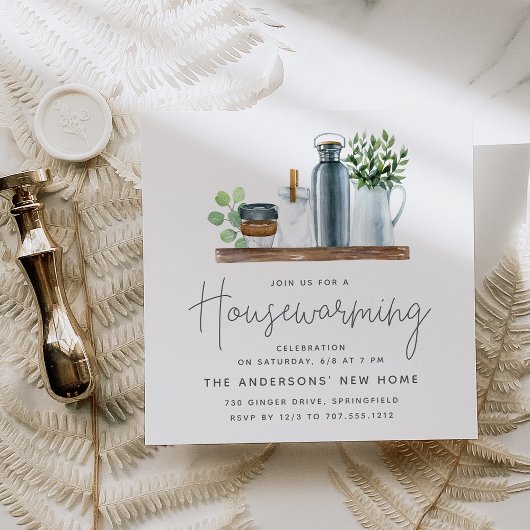 Waterverf Kitchen Shelf Housewarming Party Kaart