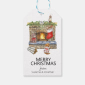 Waterverf Kitten Cat Fireplace Kerstmis Cadeaulabel (Achterkant)