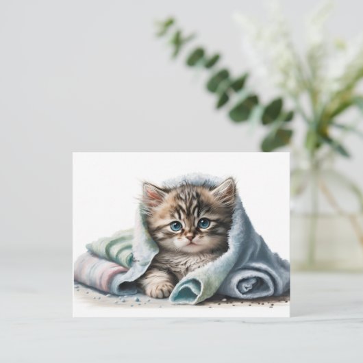 Waterverf Kitten Dierenartsenkliniek Briefkaart (Staand voorkant)