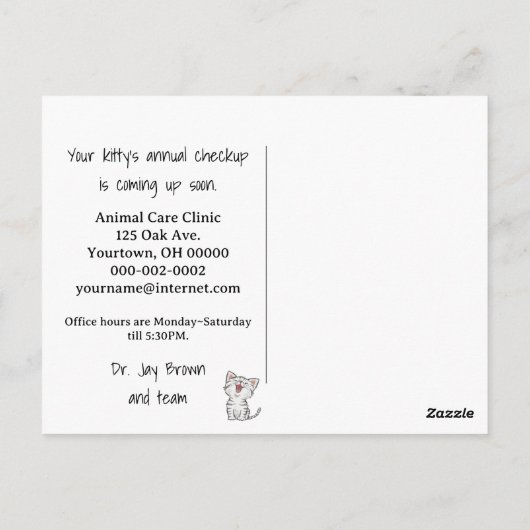 Waterverf Kitten Dierenartsenkliniek Briefkaart (Achterkant)