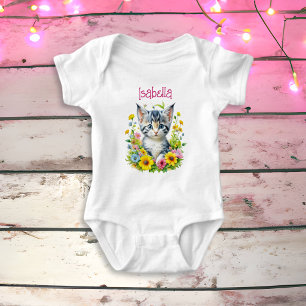 Waterverf Kitten Flowers gepersonaliseerd Romper