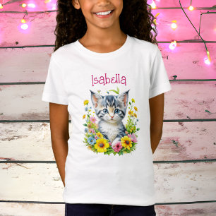 Waterverf Kitten Flowers gepersonaliseerd T-shirt