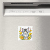 Waterverf Kitten Flowers Magneet (Insitu (Vaatwasser))