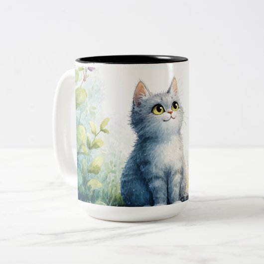 Waterverf Kitten Koffie Mok – Schattigee Cat Lover (Voorkant links)
