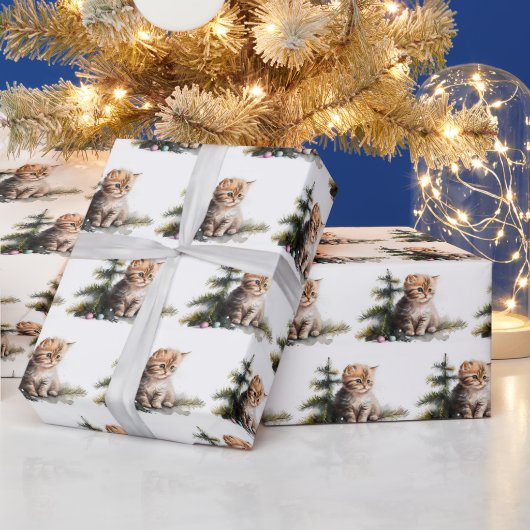 Waterverf kittens met kerstversiering cadeaupapier (Feestdagen)