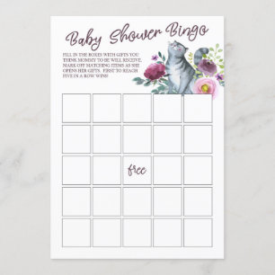 Waterverf Kitty Cat Baby shower Bingo Game Kaart