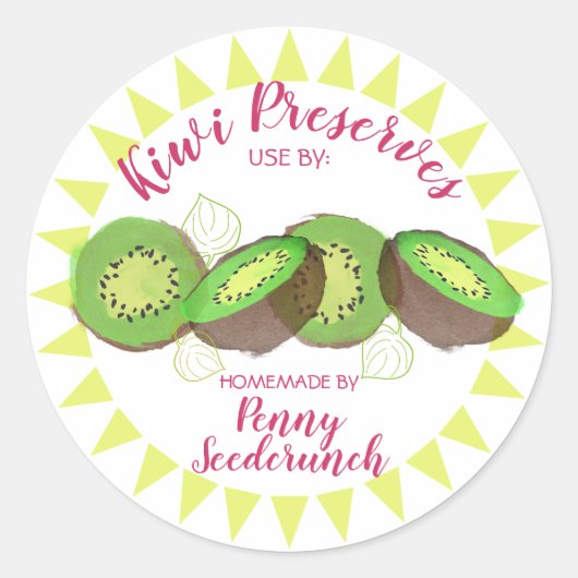 Waterverf kiwi gesneden fruit gepersonaliseerd inb ronde sticker (Voorkant)