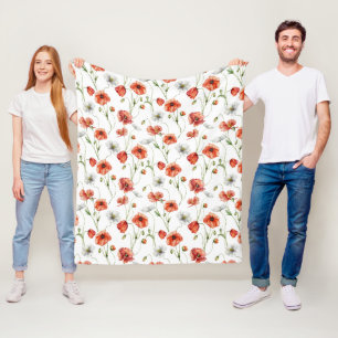 Waterverf Klaprozen En Witte Veldbloemen Fleece Deken