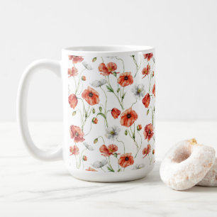 Waterverf Klaprozen En Witte Veldbloemen  Koffiemok