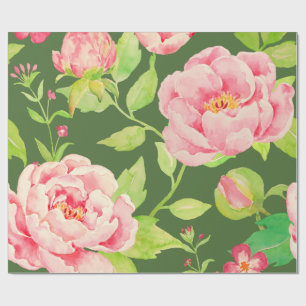 Waterverf klassiek roze pony groen omslagpapier cadeaupapier