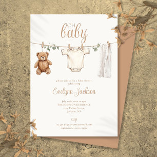 Waterverf Kledinglijn Neutrale Baby Shower Kaart